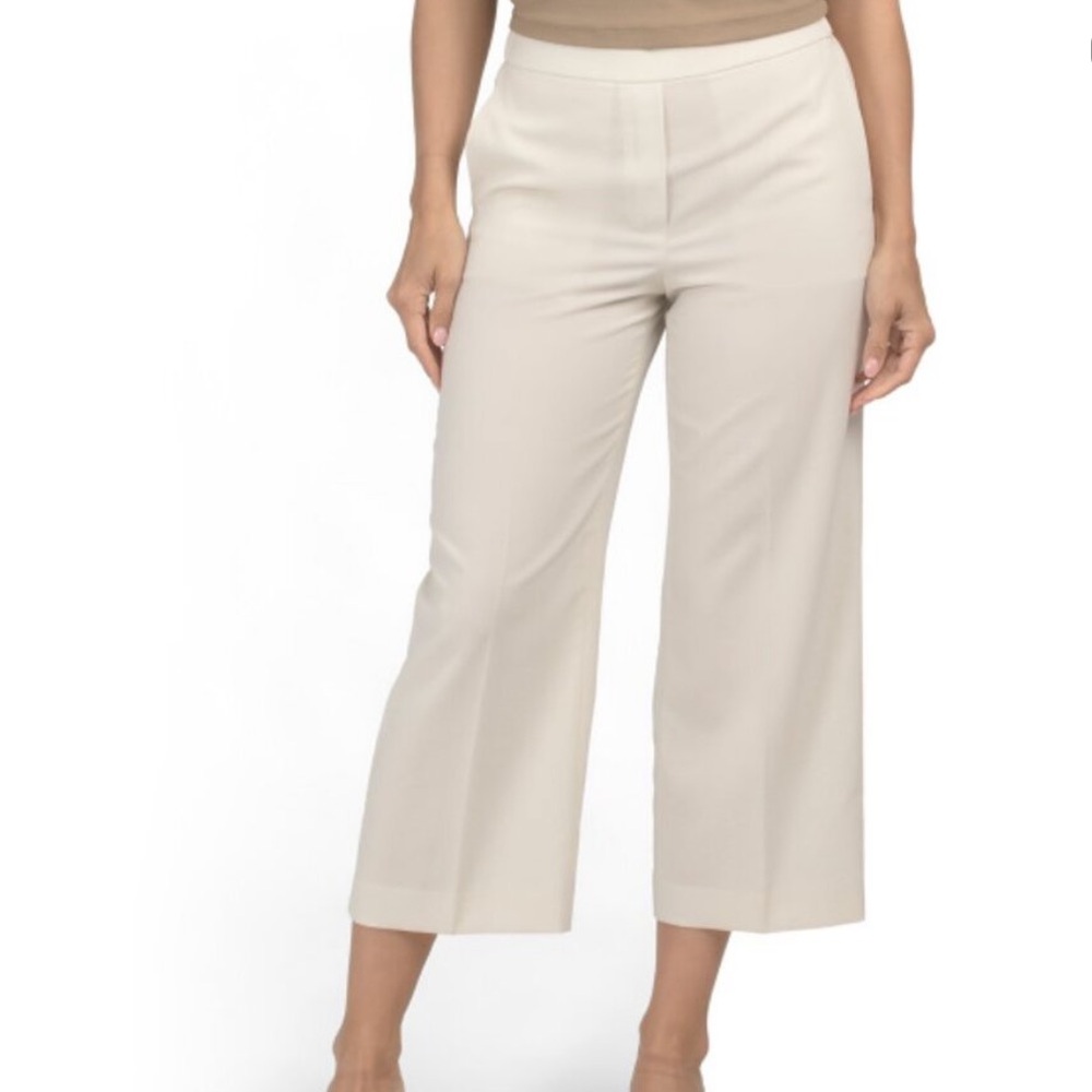 NWT🤍Theory Stone Crisp Poly Cream Wide Leg Pull-On Cropped Pants.